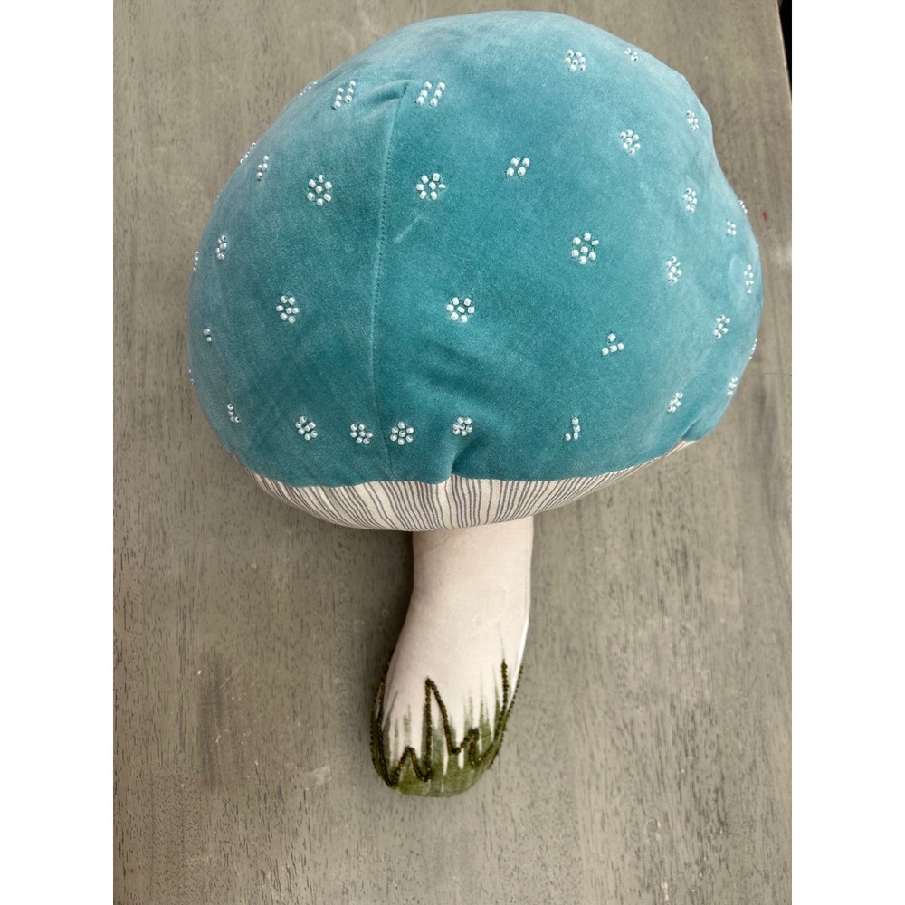 John Derian for Target Beaded Mushroom Pillow Blue Velvet Cottagecore Woodland